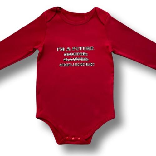 I'm a Future Influencer! Long-sleeve, red onesie