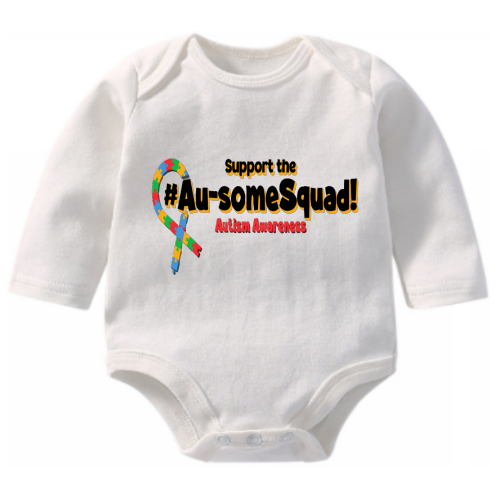 Support The Au-some Squad, Long-sleeve, White Onesie #SupportAutism