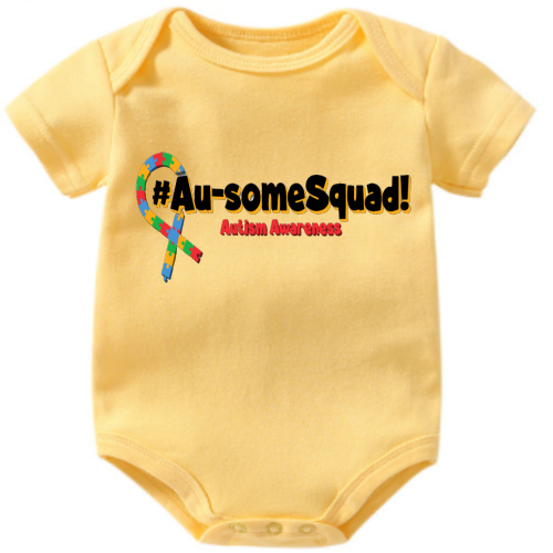 Support the Au-Some Squad! Short-sleeve, Yellow Onesie #SupportAutism